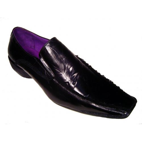 Giorgio Brutini Black Wrinkle Leather Fur Lining Loafers #159781